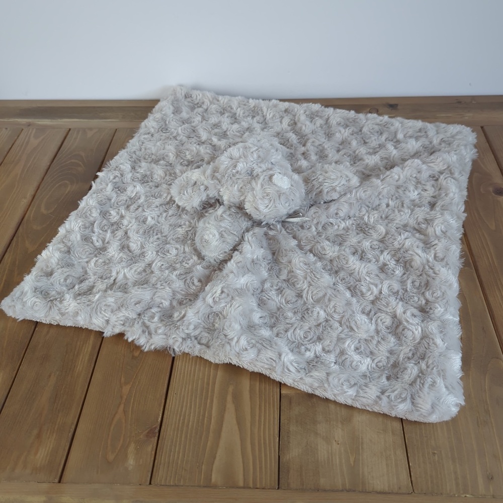 BLANKETS & BEYOND  Light Grey Plush Rosette Lovey Bear Security Blanket
